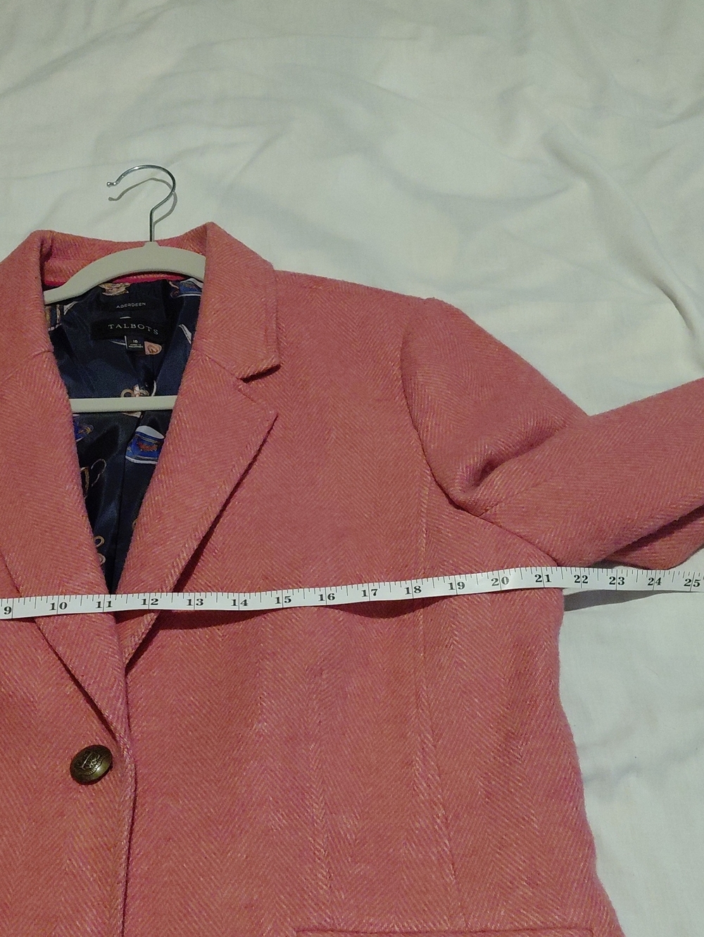 Talbots Aberdeen Line Pink/Salmon Herringbone Womens Blazer Metal Buttons Wool - Picture 8 of 12